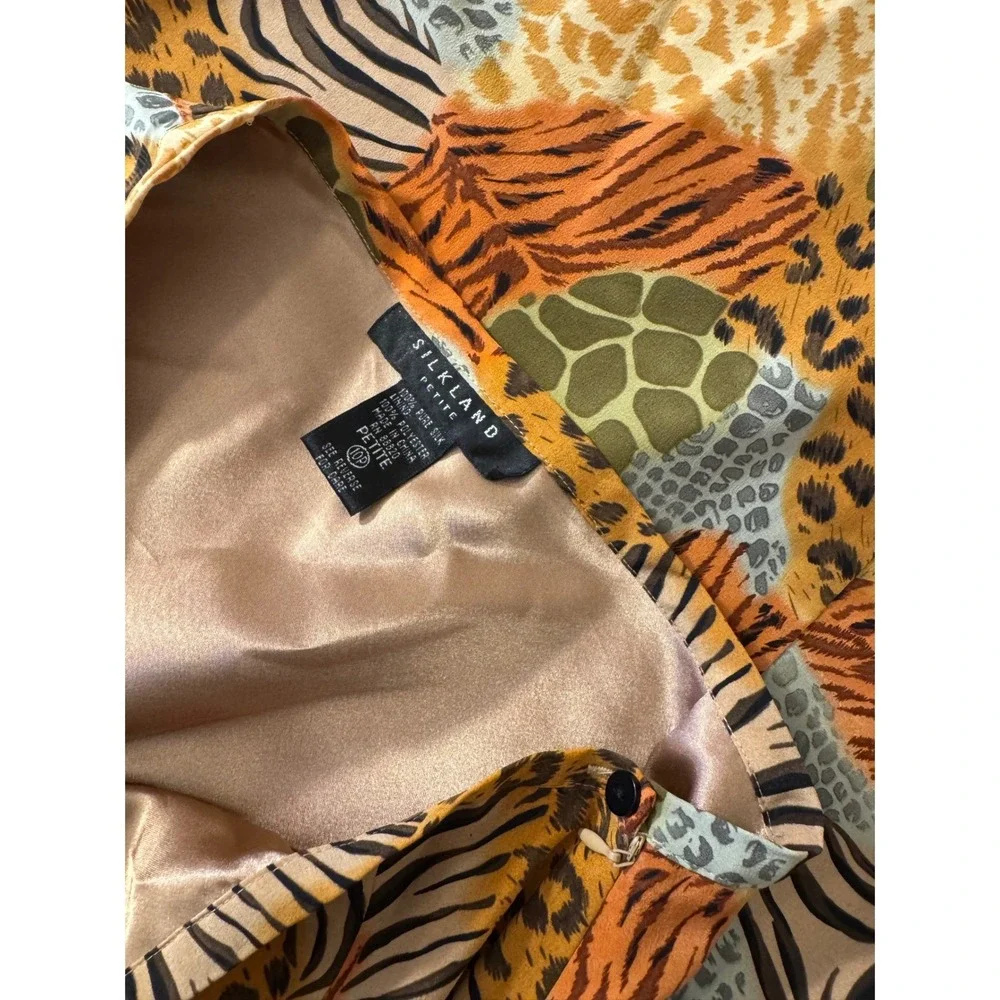 Silkland Skirt Women 10P‎ Petite Multi Animal Print Silk A-Line Patchwork